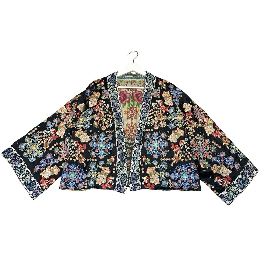 Johnny Was Camden Heavily Embroidered Kimono Jacket Reversible Open Womens Small